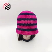 Handmade Rose Pink Strip Knitted Hat