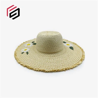 Paper Straw Hat With Flower Decoration