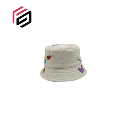 White Emboridered Canvas Bucket Hat