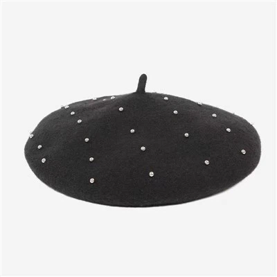 Wool Beret Decorated With Mental Beads