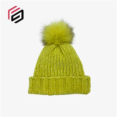 Chenille Pompom Soft Beanie