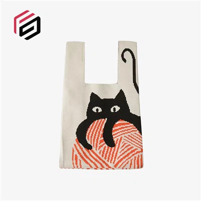 Knitted Cartoon Pattern Shopping Bag